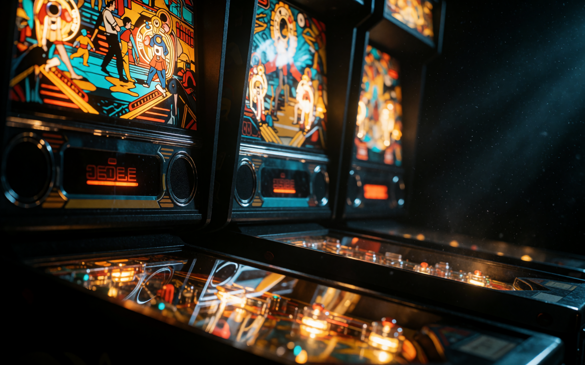 A glowing pinball backglass detail